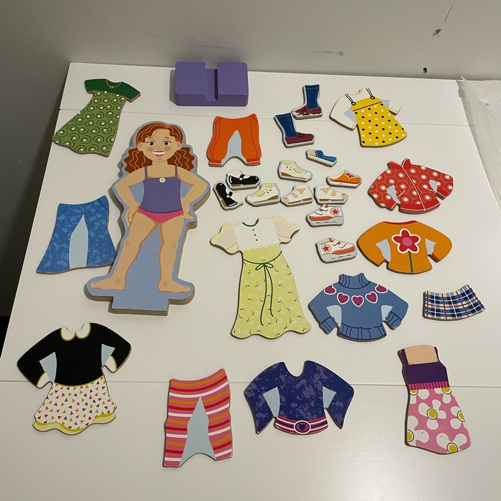 Toysters Brand Magnetic Wooden Dress Up Girl Doll With Shoes and Clothing